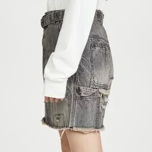 Ben Taverniti Unravel Project White Distressed Denim Skirt Shorts Belt NWT Unravel Project Debuts Denim  main image 3